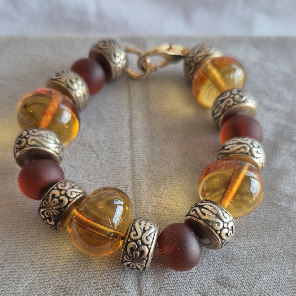 Elegant Amber and Silver Bracelet